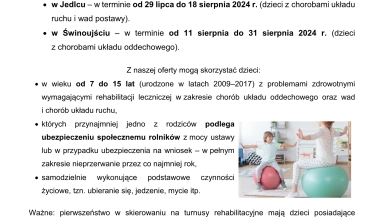 Bezpłatne turnusy rehabilitacyjne dla dzieci rolników